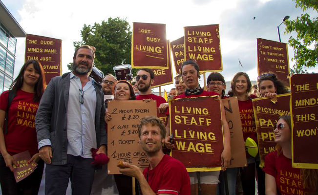 The staff of the Ritzy cinema on their sixth day on strike