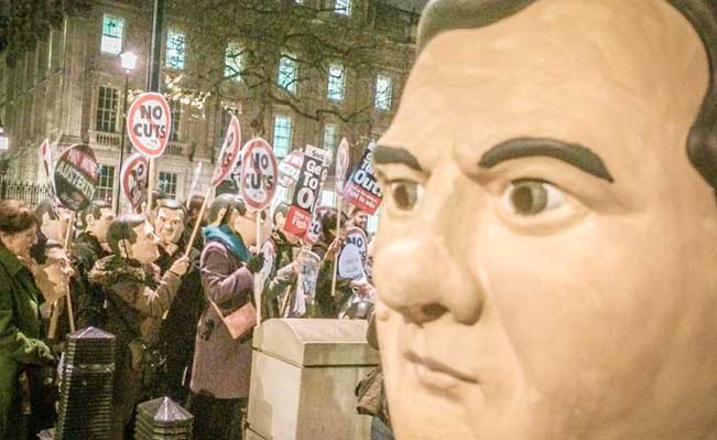 People's Assembly protest at Downing Street ahead of the Statement. Photo: Jim Thatcher