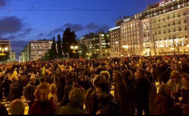 Protestors gather in Athens' Syntagma Square. Photo: Marco Neitzert