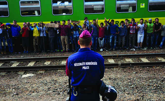 Syrian refugees at Budapest railway station