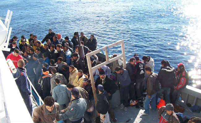 Migrants arrive in Lampedusa.