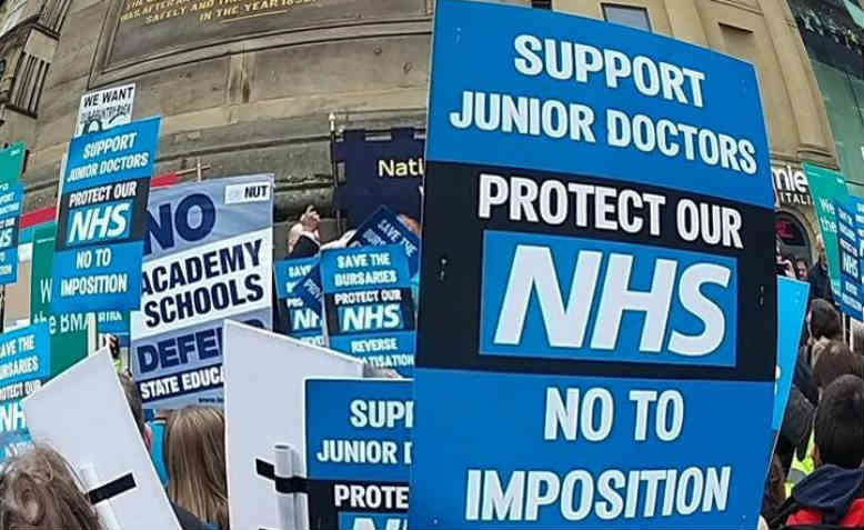 Placards at the Tyneside 'Save Our NHS' demo