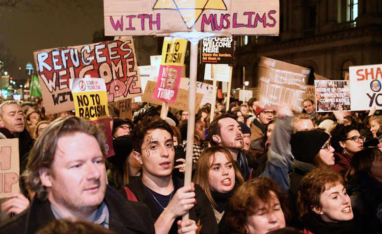 Emergency anti-Trump protest, Westminster, 30 January 2017. Photo: Jim Aindow 