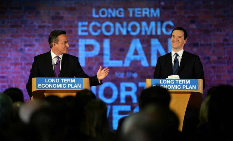 PM Cameron and Chancellor Osborne introduce “long term economic plan” in Manchester in 2015 