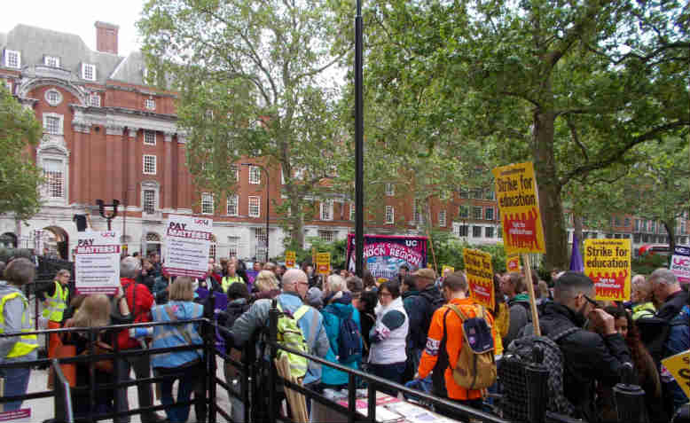 Lunchtime protest outside the Universities and Colleges Employers Association (UCEA) in London. Photo: Graham Kirkwood