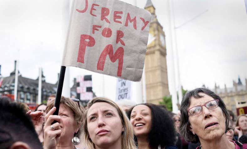 Pro-Corbyn protesters in Westminster, June 2016. Photo: Flickr/ Jim Aindow