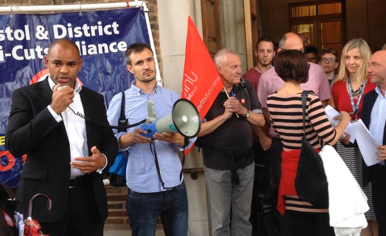 Mayor Marvin Rees addresses crowd in Bristol. Photo: Jack Hazeldine