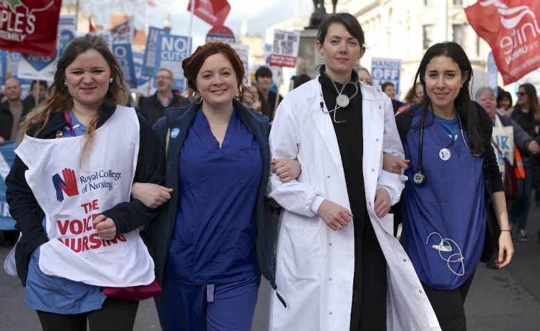 Danielle Tiplady, Jacqui Berry, Aislinn Macklin-Doherty and Mona Ahmed at Our NHS march, 4th March. Photo: David Bailey