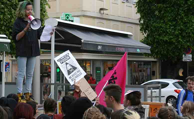 Student addresses Rally in Auch, France. Photo: Susan Ram