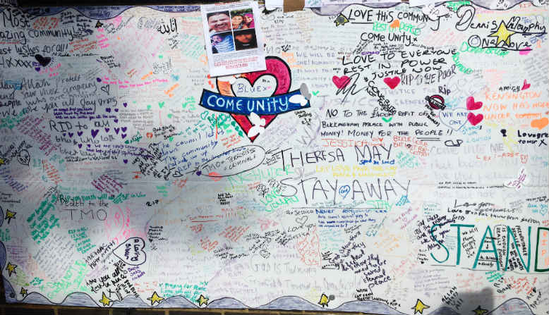 Messages of solidarity near Latimer Road station. Photo: Shabbir Lakha