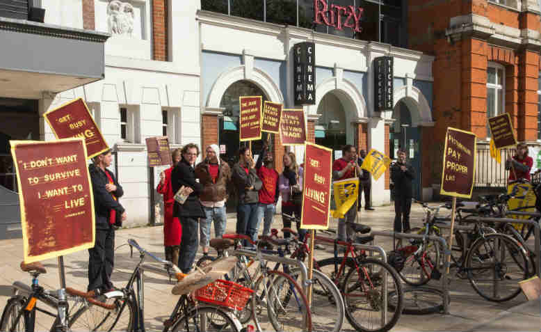 Cinema workers protesting for higher pay in Brixton. Photo: Flickr/M.o.B 68