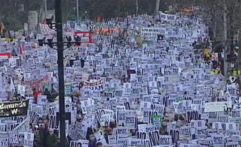 February 15th 2003 anti Iraq war protest, London. Photo: Youtube