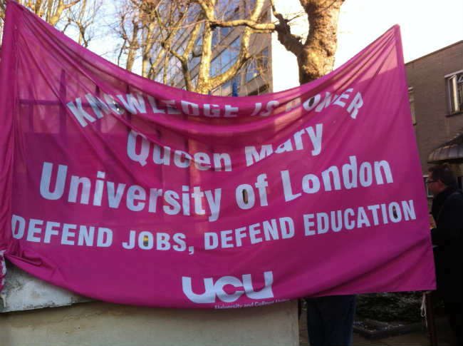 Picket line at Queen Mary University. Photo: Katherine Connelly