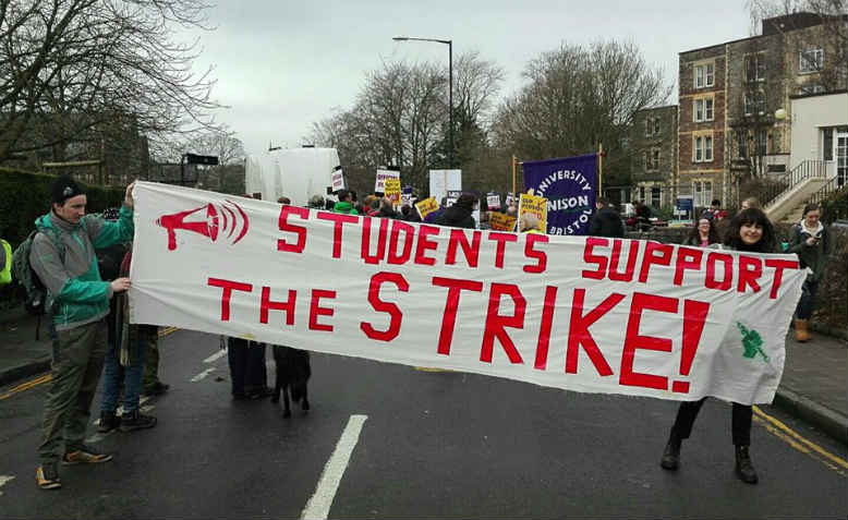 Students in Bristol protest in support of striking lecturers. Photo: Bristol Student-Staff Solidarity