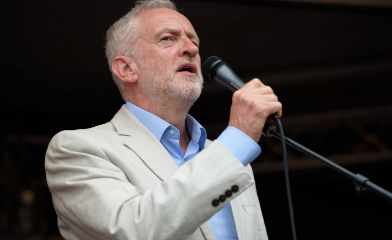 Jeremy Corbyn speaking at the People's Assembly's Not One Day More demonstration, 1st July 2017. Photo: Jim Aindow