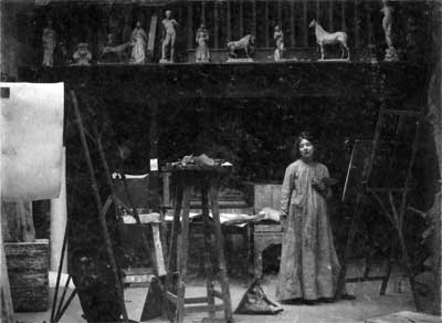 Sylvia Pankhurst the art student in her studio.