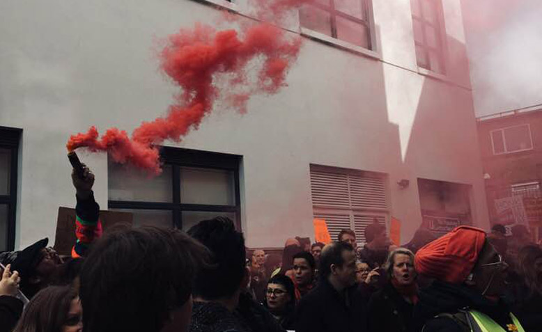 University workers and students protest outside UCU headquarters, 13 March 2018. Photo: Feyzi Ismail