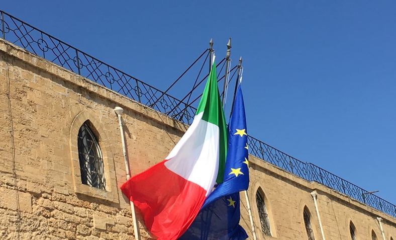 flags of Italy and the EU