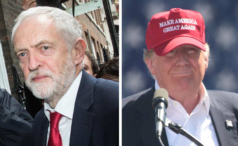 Jeremy Corbyn, Donald Trump. Photos: Wikimedia Commons