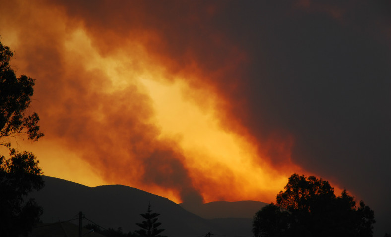 Forest fire burns on the island of Zakynthos in Greece on July 25th, 2007