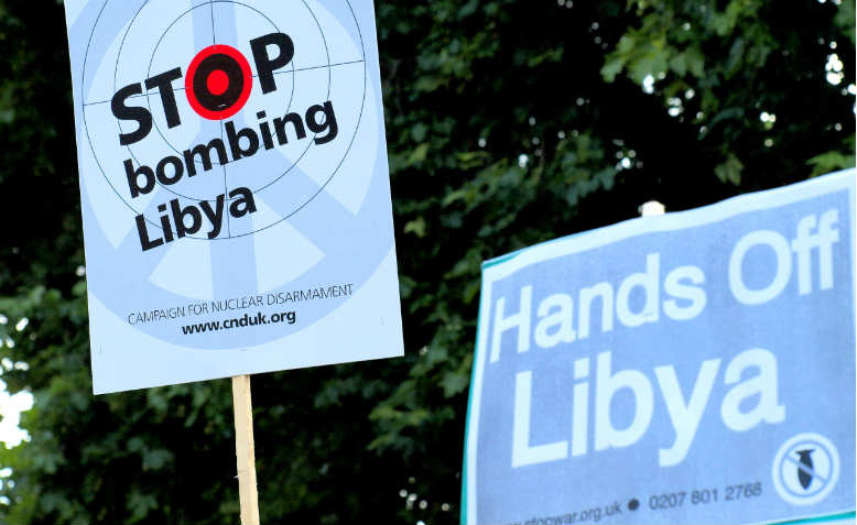 Stop the War and CND protest outside Parliament, 12th July 2011. Photo: Flickr/Stop the War Coalition