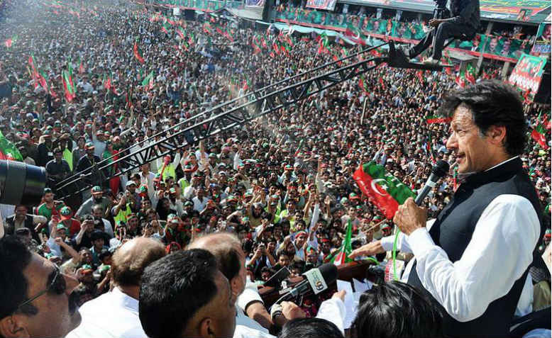 Imran Khan speaking at a rally in Abbottabad, 2017. Photo: PKKH