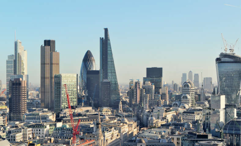 Aerial image of the City of London skyline.