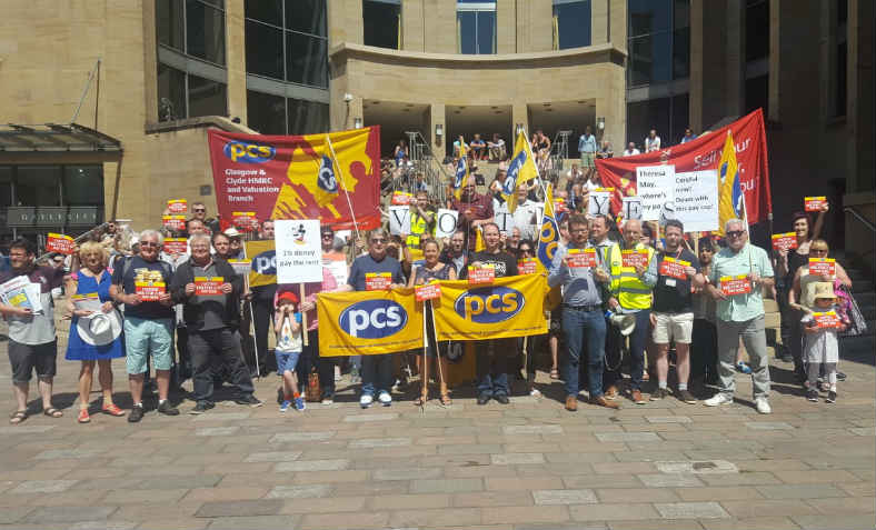 Scotland PCS reps and members rally during the pay strike ballot. Photo: PCS website