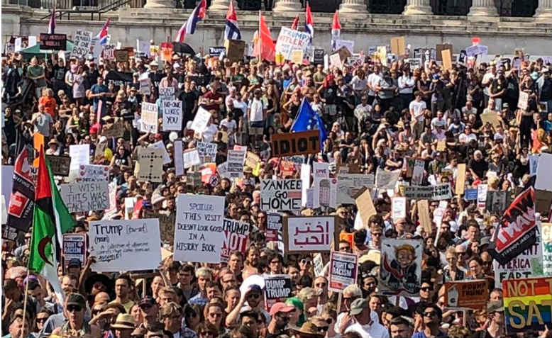 Trump demo, Trafalgar Square, London, July 2018. Photo: Shabbir Lakha