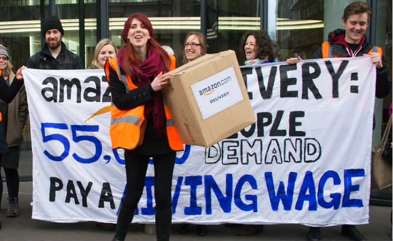 Amazon warehouse workers protest outside its London HQ on 28 February 2014. Photo: Flickr/PictureCapital.