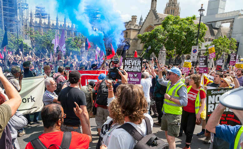 Demonstration opposing Tommy Robinson supporters, 14 July 2018. Photo: Flickr/Mark Ramsay