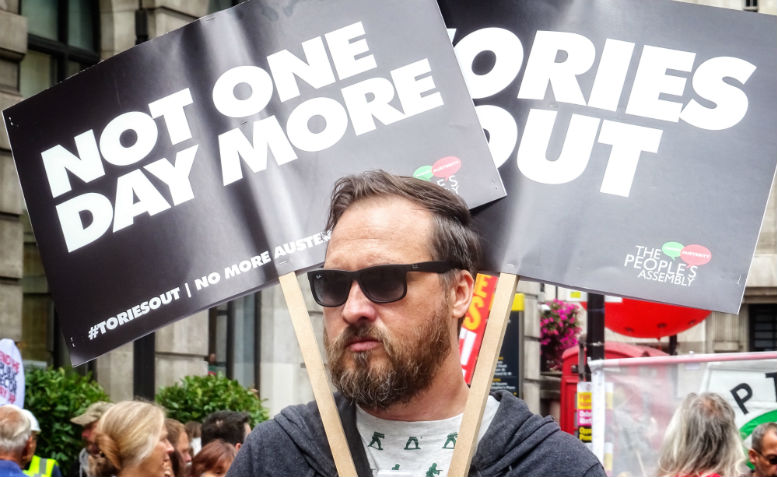 The 'Not One Day More' protest against the government, Parliament Square, July 2017. Photo: Garry Knight / Flickr