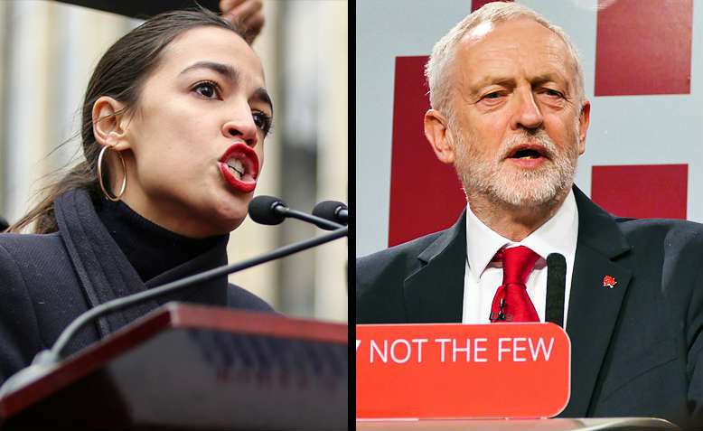 Alexandria Ocasio-Cortez, Photo: Flickr/Dimitri Rodriguez. Jeremy Corbyn, Photo: Wikimedia Commons