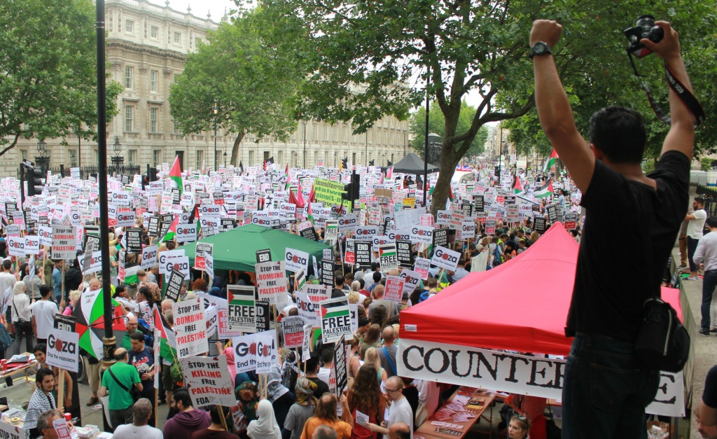 crowds demonstrating