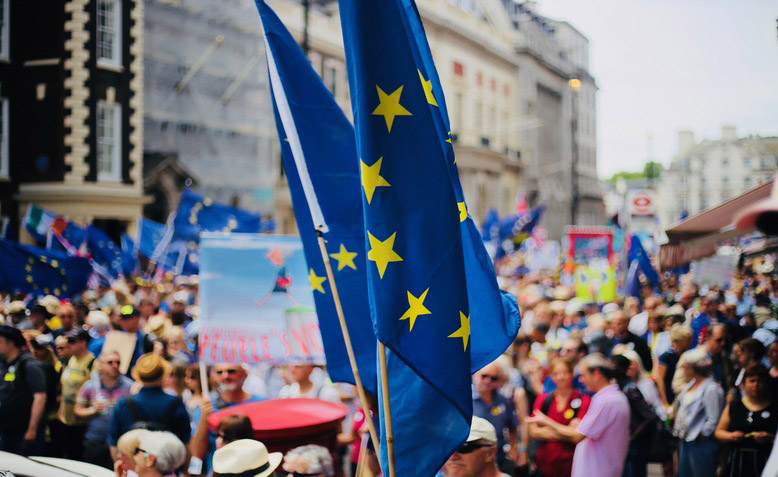 demonstration with EU flags