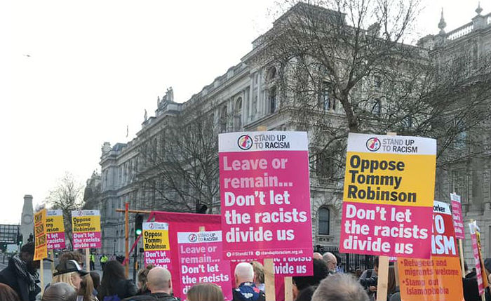 protesters with placards