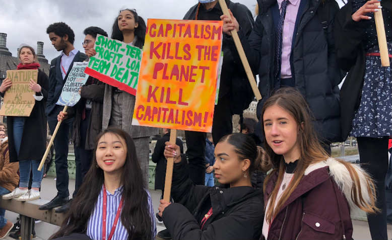 School students striking to demand climate action, Westminster Bridge, 15 March. Photo: Shabbir Lakha