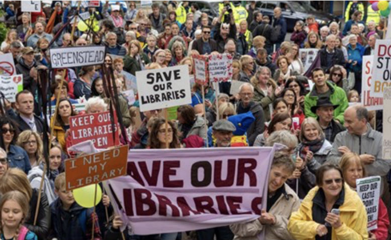 Demonstrators with banners