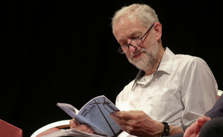 Jeremy Corbyn reading. Photo: Steve Eason