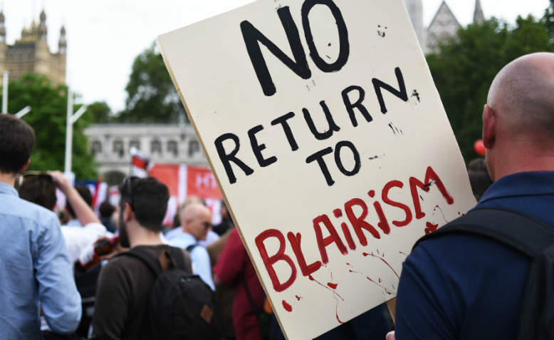 No return to Blairism placard. Photo: Jim Aindow