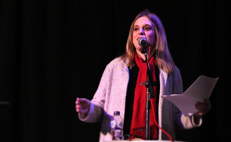 Laura Smith speaking at the event in Wigan. Photo: LeFT