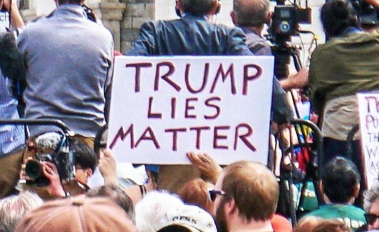 Trump Lies Matter sign held by an anti-Trump protestor, November 2020.