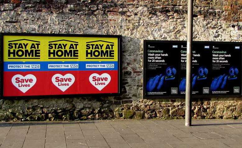 Stay at home posters in Newport town centre. Source: Geography.org.uk - Jaggery