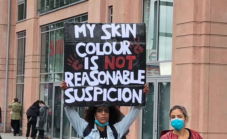 Placard at protest against police violence. Photo: Shabbir Lakha