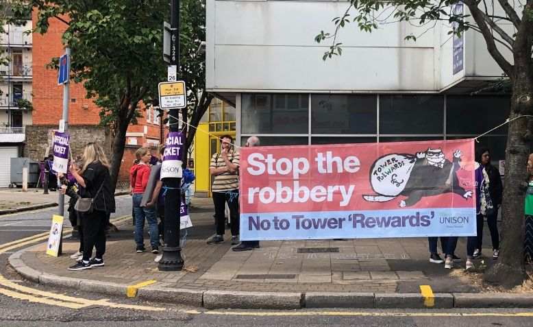 Strikers protesting against council decisions. Source: Lucy Nichols