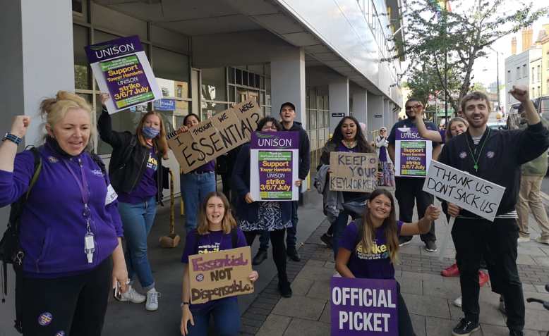 Tower Hamlets Unison picket line, Friday 3 July. Photo: Sybil Cock