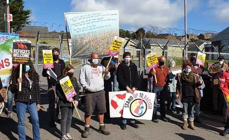 Refugees welcome demonstration outside Penally camp. Photo: Darren Michael Calver