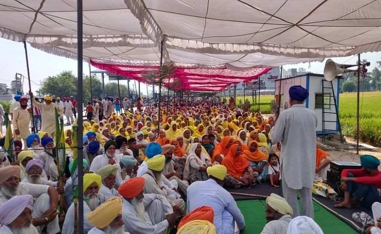 Farmers protesting farm laws in Punjab, India.