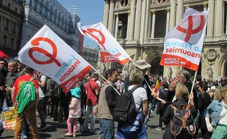 Protesters from La France insoumise at the La fête à Macron.