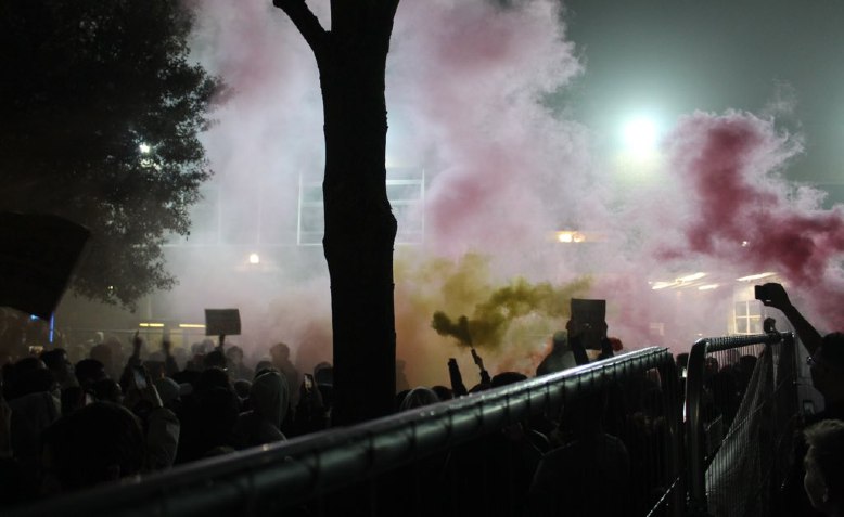 Students in Manchester protest against the fences. Photo: Lucy Nichols